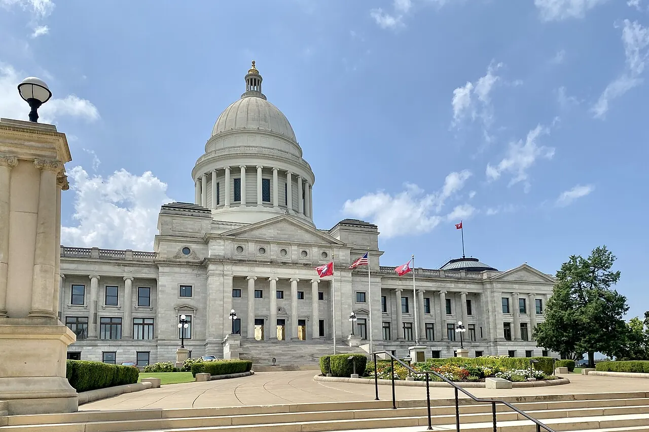 The Arkansas State Capitol seen from Woodlane Street