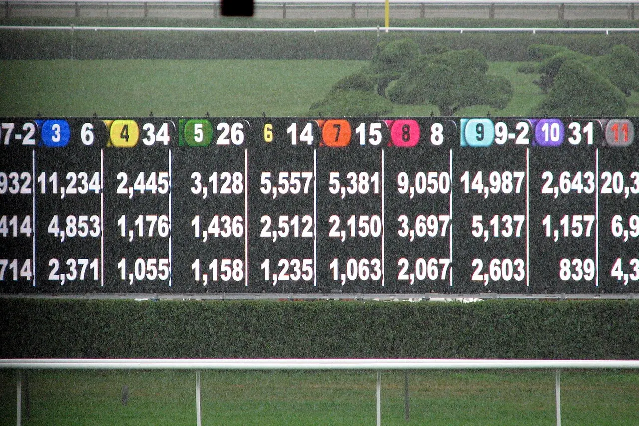 A racetrack odds board showing pool totals by number